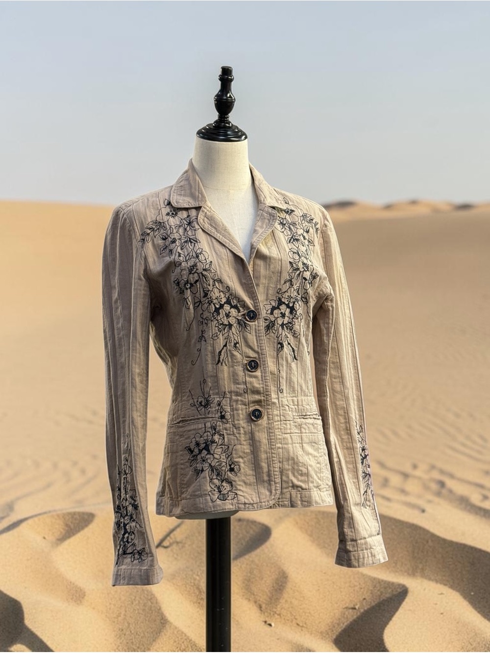 Johnny Was Floral Embroidered Tan Blazer Jacket Size Medium